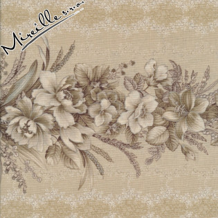 Látka Quilt Gate Gentle Flowers květinové pruhy na hnědé