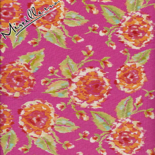 Látka Free Spirit Tangier Ikat - červené květy na růžové