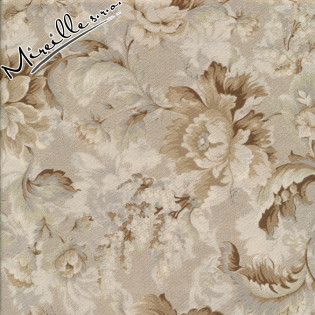 FQ Quilt Gate Gentle Flowers velké květy na tm. béžové