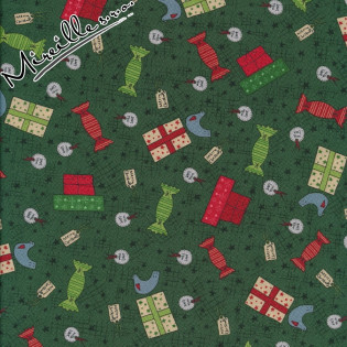 Látka LA Festive Fun zelená s dárečky