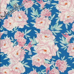 Látka Tilda Lemon Tree Hummingbird Blue