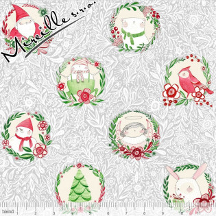 Látka Merry and Bright medajlonky na šedé