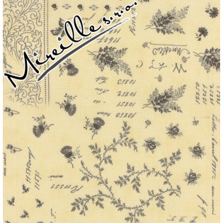 Látka Atelier smetanová s texty a květinami
