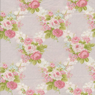 Látka MODA Cottage Linen - růže na šedé