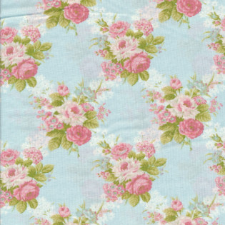 Látka MODA Cottage Linen - růže na modré