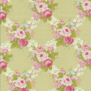 Látka MODA Cottage Linen - růže na zelené