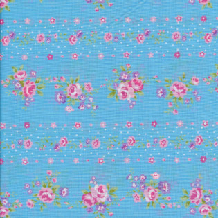 Látka Lecien Flower Sugar - modrá s květy v řadách