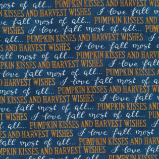 Látka MODA Harvest Wishes - texty na modré