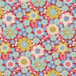 FQ Látka Tilda Wallflower Lauren Burgundy