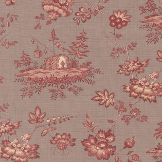 Látka MODA FG - Fleur De Paris - červené květy s altánkem na lila