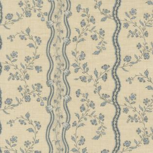 Látka MODA FG - Fleur De Paris - modré pruhy na smetanové