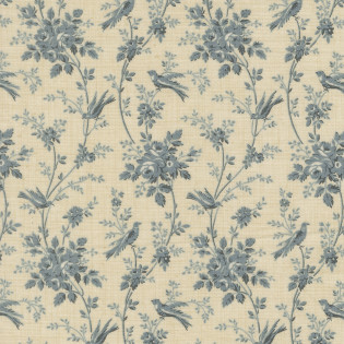 Látka MODA FG - Fleur De Paris - modrý květinový trs na smetanové