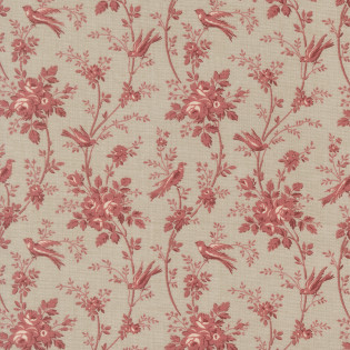 Látka MODA FG - Fleur De Paris - červený květinový trs na šedo/hnědé