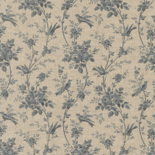 Látka MODA FG - Fleur De Paris - modrý květinový trs na lněné - LEN